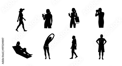 Lifestyle People Activities Vector Silhouettes Collection - Flat Black Icons Set
