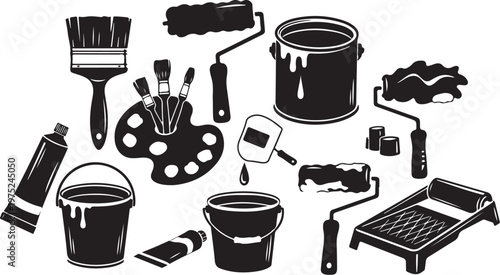 Painting tools and equipment for home renovation projects illustration