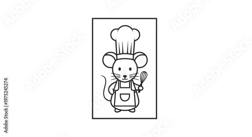 Cute Chef Mouse Character Holding Whisk, Cartoon Style
