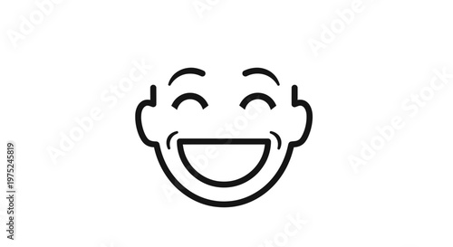 Joyful Laughing Face Icon, Expressive Emotion, Simple Line Art, Happiness Symbol