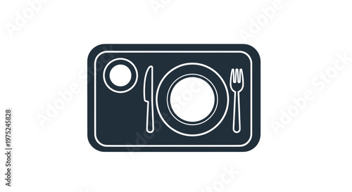 Meal tray icon: plate, cutlery, and drink holder - simple graphic design