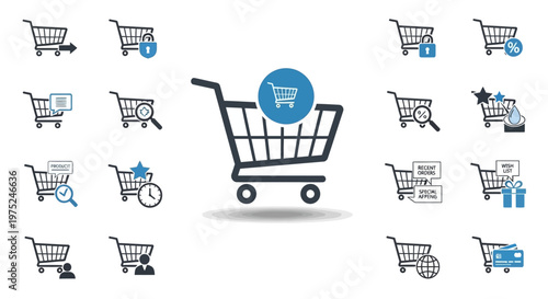 Shopping cart with blue circle.