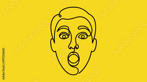 Surprised Man Face Line Art.