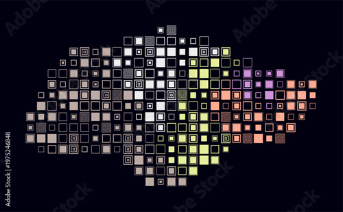 Singapore, shape of the country build of colored cells. Digital style map of the Singapore on dark background. Large size square blocks. Stylish vector illustration.