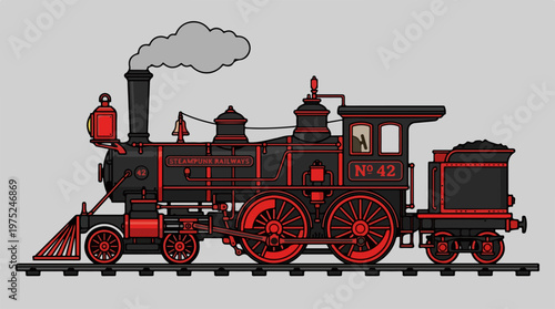 Vintage Steam Locomotive Train Engine.