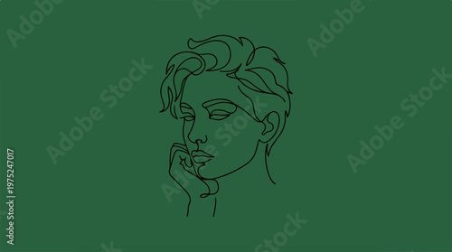 Woman Face Line Drawing Portrait.