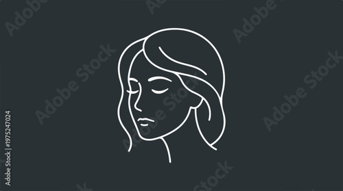 Woman Face Line Art Portrait.