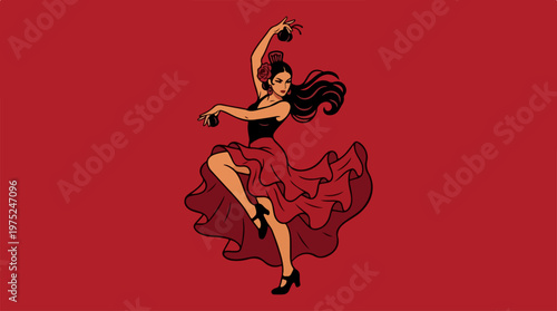 Woman in Red Flamenco Dance.