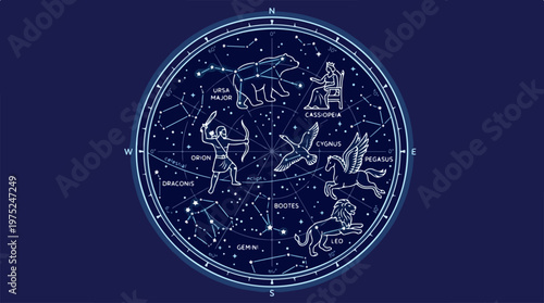 Zodiac Star Constellation Map Design.