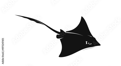 Black Silhouette of a Stingray in Motion, Isolated on White Background