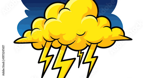 Cartoon Thunderstorm with Lightning Bolts and Dark Clouds