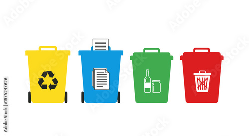 Colorful recycling bins for waste separation and environmental protection