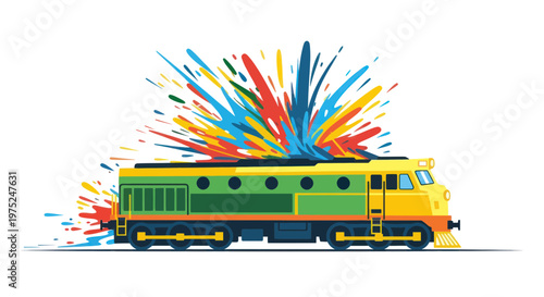 Colorful Train Explosion of Paint Splashes
