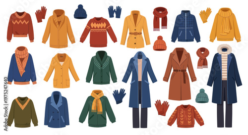 Cozy Winter Clothing Collection: Sweaters, Coats, Scarves, Hats, Gloves