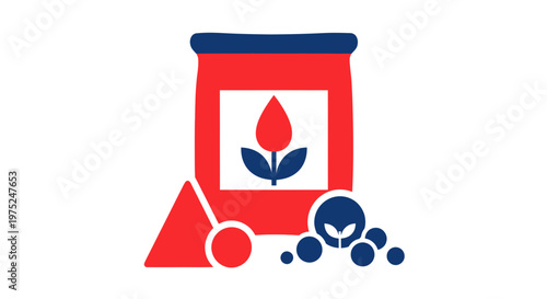 Fertilizer bag icon with plant symbol and soil granules