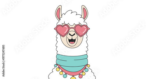Cute Llama Wearing Heart Sunglasses and Scarf