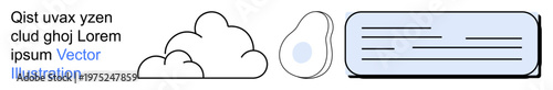 Cloud computing, digital storage, tech interfaces, minimalist design, data exchange, online platforms. Cloud icon, text block and abstract forms . Cloud computing and data storage concept