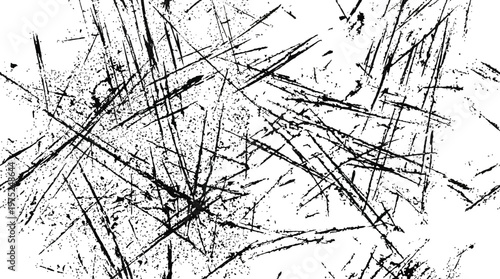 Abstract monochrome composition of overlapping scratches and lines with a chaotic texture.