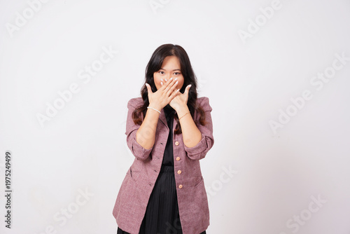 Surprised Woman Covering Mouth with Both Hands