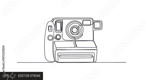 Retro Instant Camera Line Art Drawing, Vintage Photography Equipment