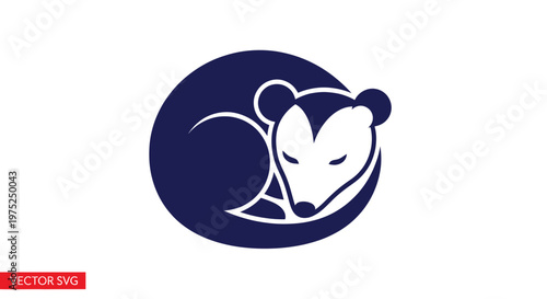 Stylized Sleeping Bear Logo Icon - Dark Blue and White Vector Art