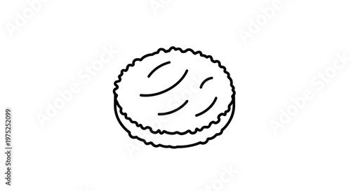 Hand-drawn illustration of a round cookie with wavy lines, isolated on white background