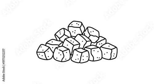 Heap of Sugar Cubes, Sweetener, Food Ingredient, Hand-drawn Illustration
