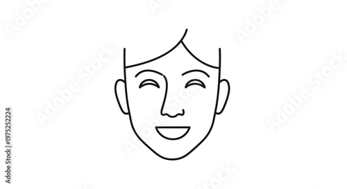 Happy Face Icon: Joyful Expression, Simple Line Art for Positive Emotions and Well-being