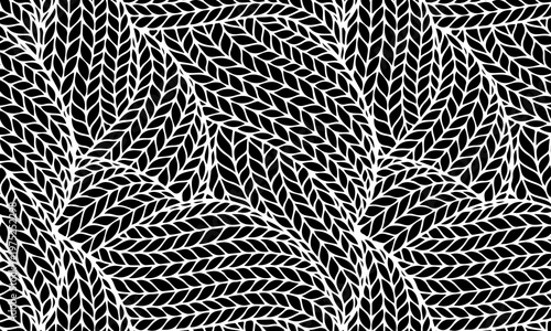 Hand drawn black and white knitted wool texture pattern. interlaced fiber art.