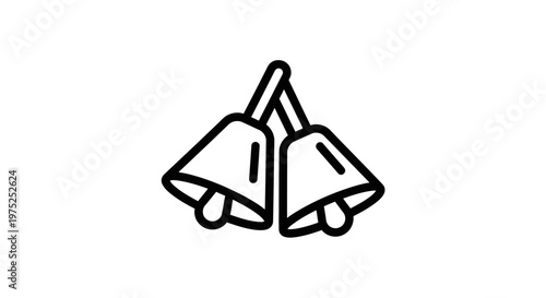 Christmas Bells Icon, Simple Line Art of Two Jingle Bells