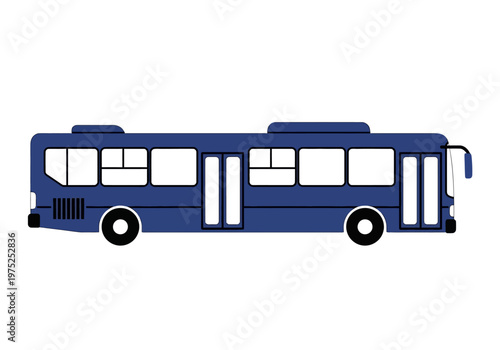A side view illustration of a blue public transit bus with multiple windows and doors