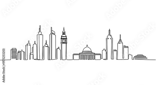 Minimalist black and white city skyline silhouette illustration