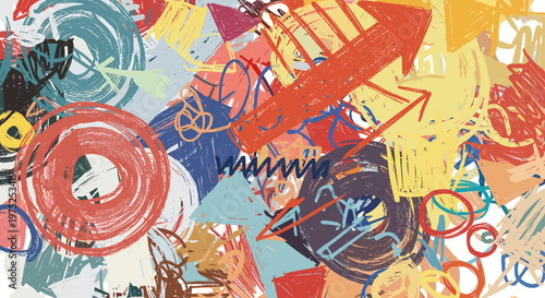 Abstract colorful artistic background with brush strokes and shapes