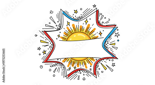 Colorful celebration fireworks display with sun and star elements