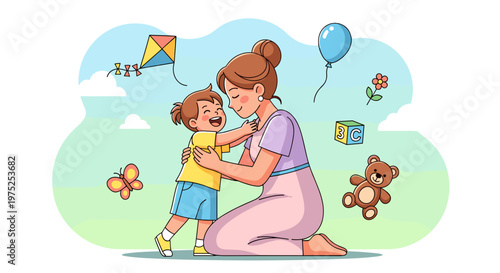 Child and caregiver playing together outdoors on a sunny day