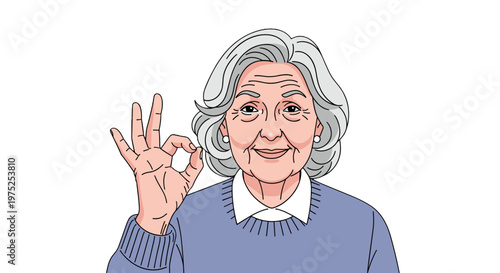 Elderly woman making an okay gesture and smiling in casual wear