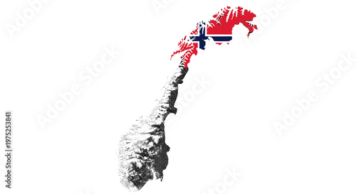 Map of norway with national flag colors and detailed outline