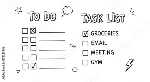 Handwritten to do and task list with checkboxes and icons