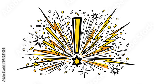 Celebration explosion with confetti and fireworks on dark background