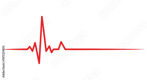 Red Heartbeat Line on White Background, ECG Pulse Wave