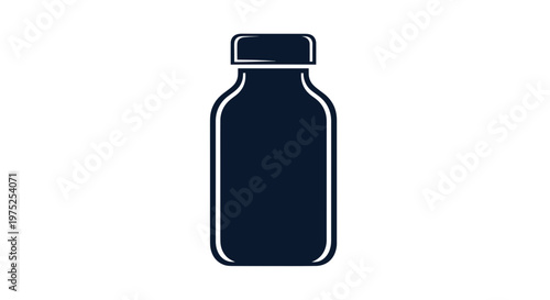 Simple Dark Blue Bottle Silhouette Icon on White Background