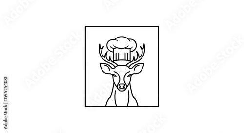 Deer Chef Logo Icon - Elegant Culinary Emblem with Antlers and Chef Hat
