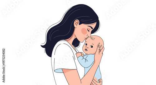 Mother holding her baby close with love and tenderness