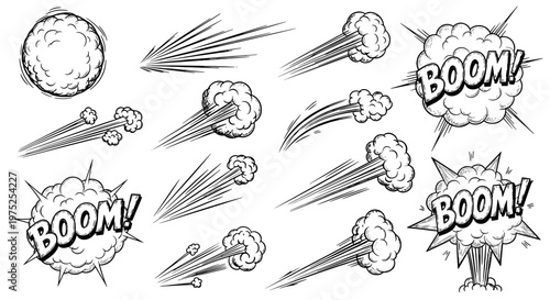 Collection of comic style explosions and impact effects illustrations