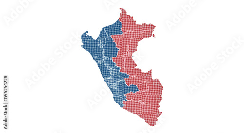 Map of peru with highlighted regions in blue and red colors