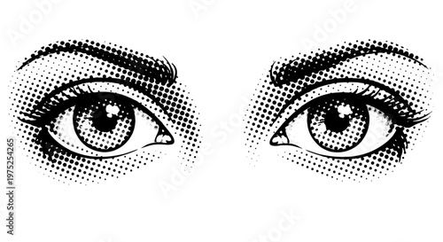 Closeup of human eyes with detailed eyelashes and eyebrows