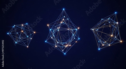 Interconnected constellations floating against a backdrop of cosmic night simulating a celestial