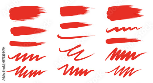Collection of red brush strokes and scribbles
