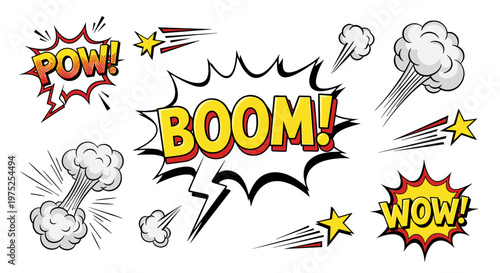 Comic style explosion and sound effect illustrations for comics