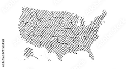 Detailed grayscale map of the united states with state boundaries